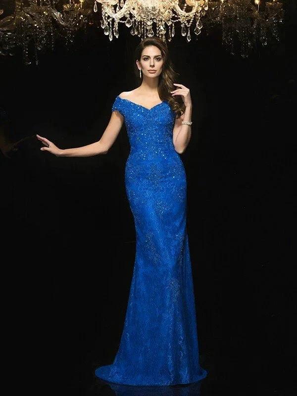 Gorgeous Mermaid V-neck Lace Sleeveless Long Lace Mother of the Bride Prom Dresses - Image 4