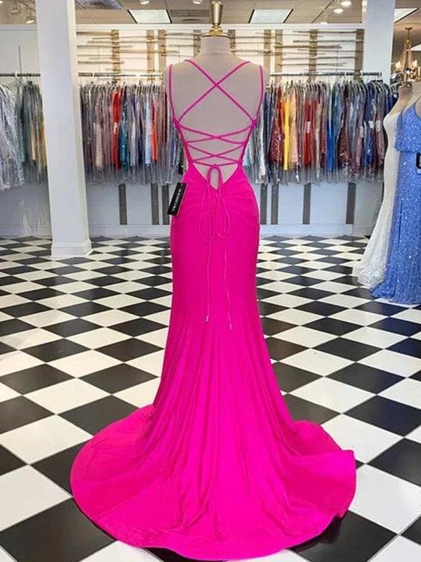 Gorgeous Mermaid V-neck Sleeveless Spandex Ruched Prom Dresses - Image 2