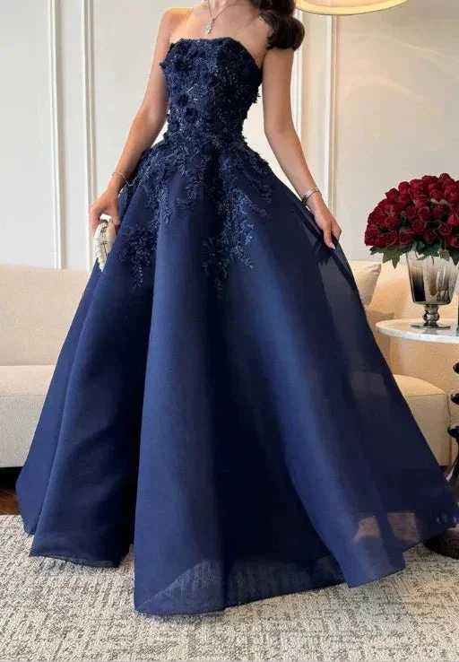 Gorgeous Navy Blue Strapless Appliques A Line Prom Dress Evening Dress Y8274 - Image 2