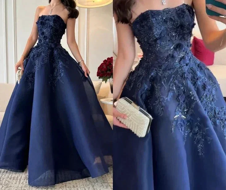 Gorgeous Navy Blue Strapless Appliques A Line Prom Dress Evening Dress Y8274 - Image 4
