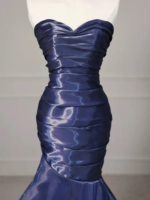 Gorgeous Nevy Blue Mermaid Strapless Pleated Long Prom Dress Evening Dress Y7987 - Image 3