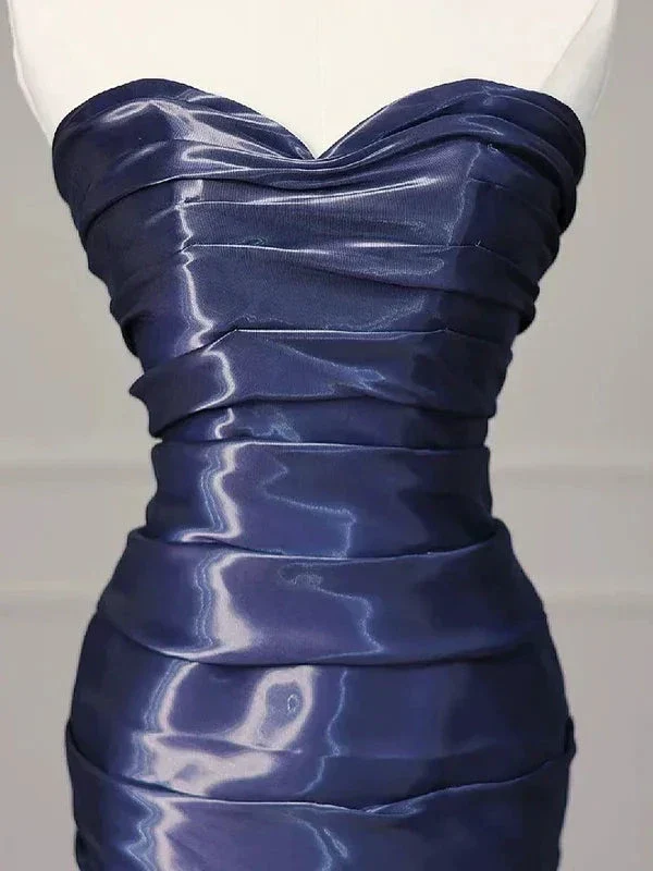 Gorgeous Nevy Blue Mermaid Strapless Pleated Long Prom Dress Evening Dress Y7987 - Image 4