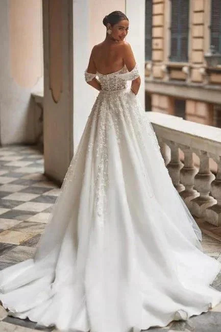 Gorgeous Off-the-shoulder Lace Tulle Appliques A-line Wedding Dress - Image 2
