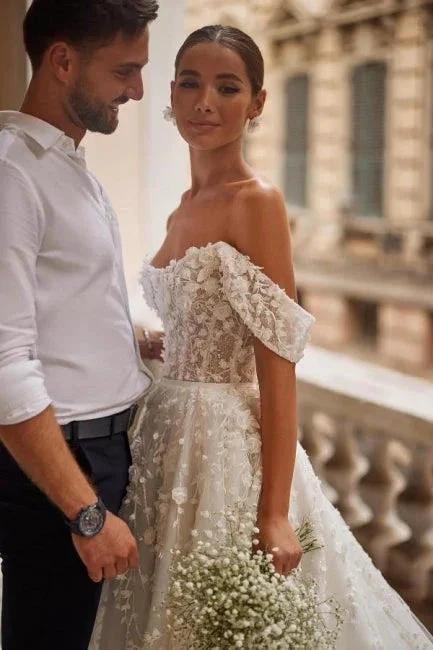 Gorgeous Off-the-shoulder Lace Tulle Appliques A-line Wedding Dress - Image 3