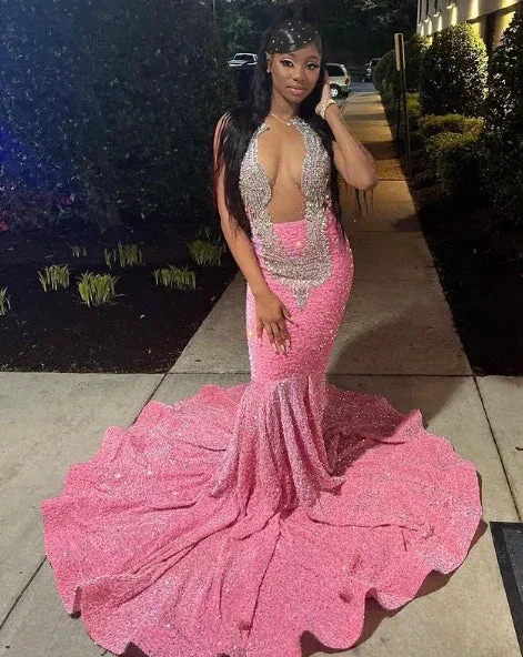 Gorgeous Pink Beaded Sequins Evening Dress Mermaid Prom Dress Y8016 - Image 2
