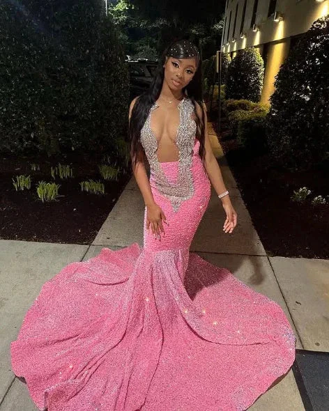 Gorgeous Pink Beaded Sequins Evening Dress Mermaid Prom Dress Y8016 - Image 4