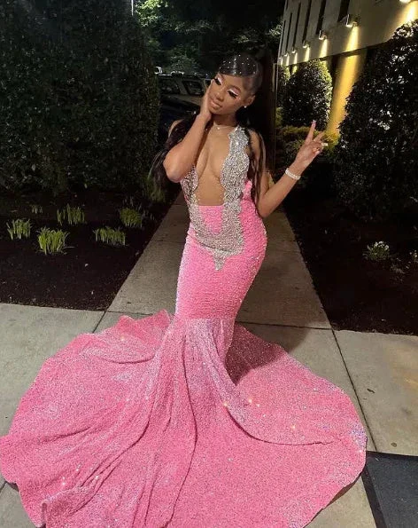 Gorgeous Pink Beaded Sequins Evening Dress Mermaid Prom Dress Y8016 - Image 5