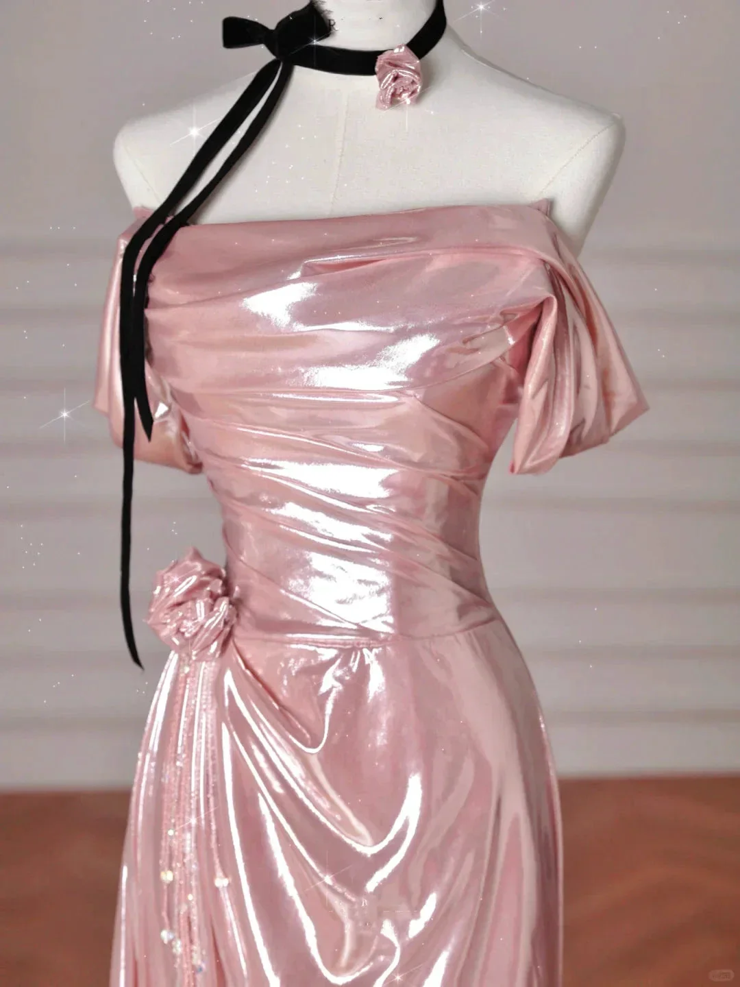 Gorgeous Pink Off The Shoulder Satin Mermaid Long Prom Dress Evening Dress Y8630 - Image 2