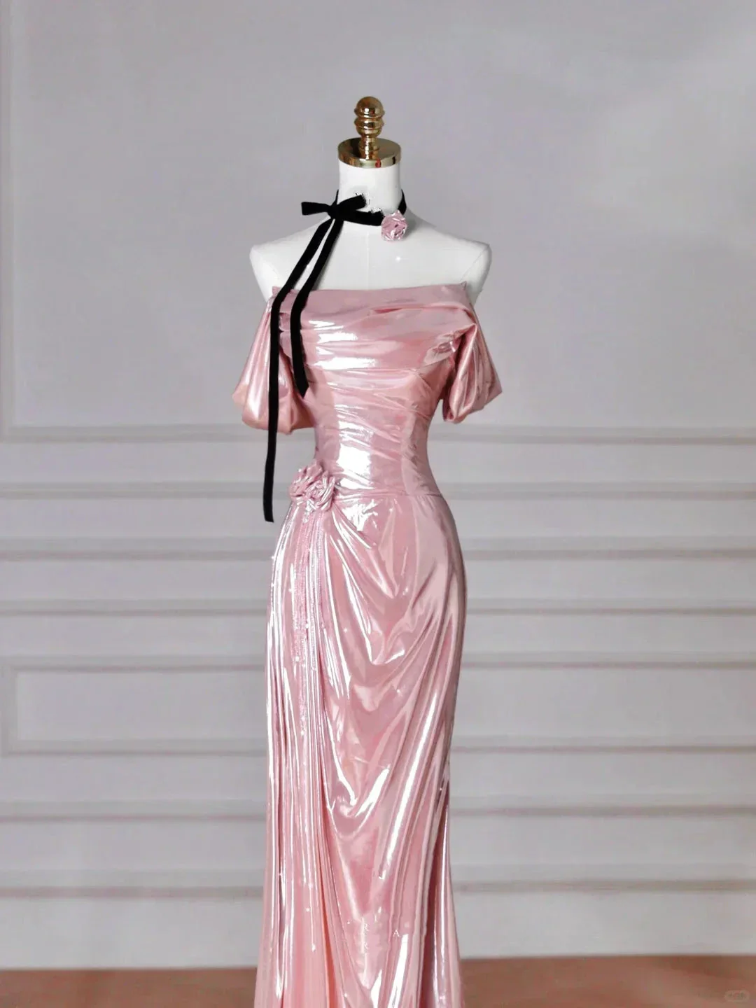 Gorgeous Pink Off The Shoulder Satin Mermaid Long Prom Dress Evening Dress Y8630 - Image 3