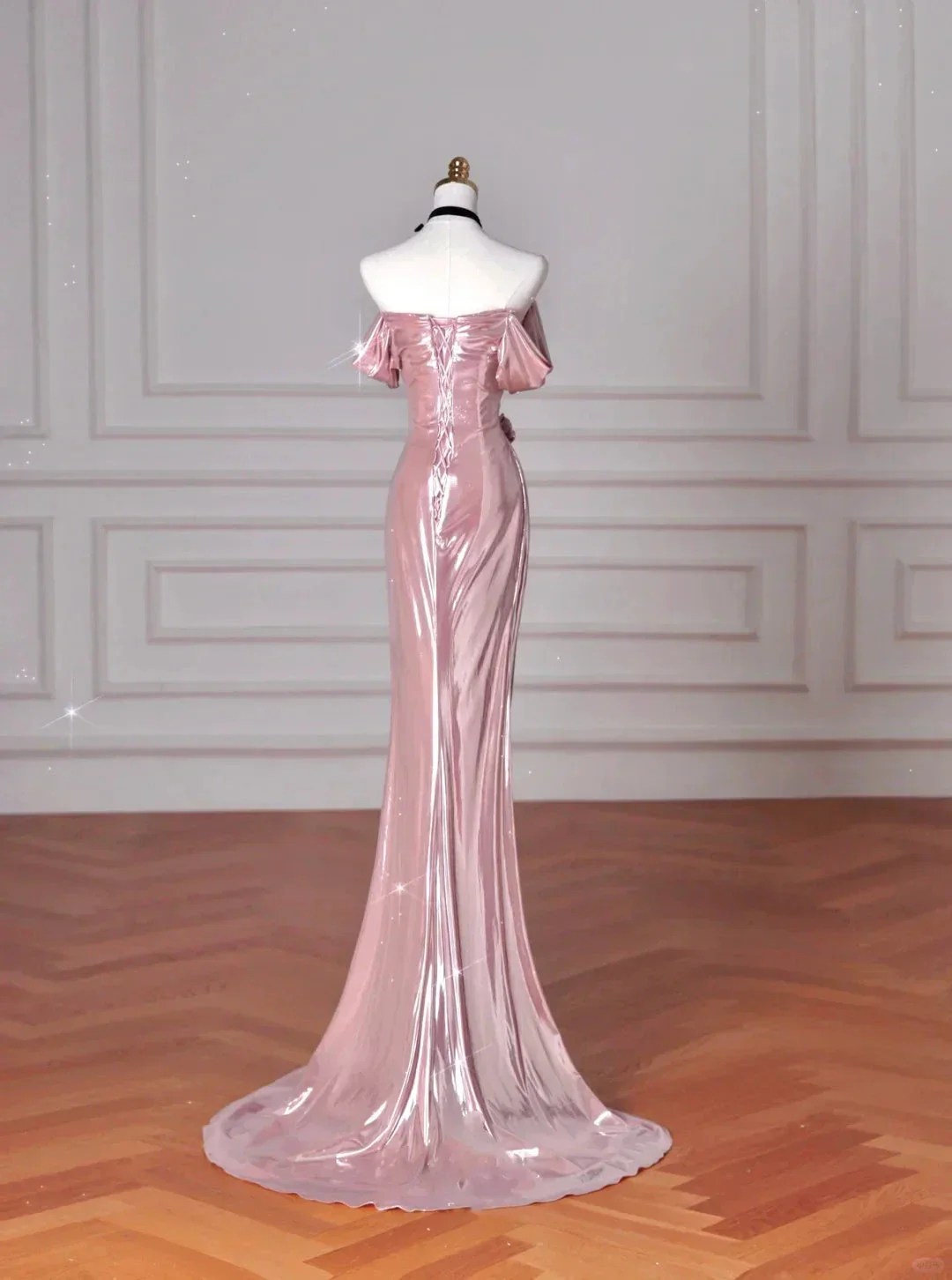 Gorgeous Pink Off The Shoulder Satin Mermaid Long Prom Dress Evening Dress Y8630 - Image 4