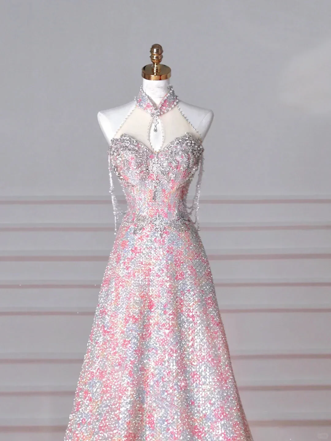 Gorgeous Pink Sequin Beaded ALine Prom Dress Evening Dress Y8637 - Image 3