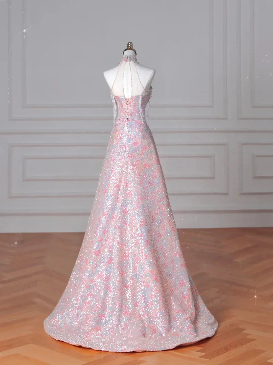 Gorgeous Pink Sequin Beaded ALine Prom Dress Evening Dress Y8637 - Image 4