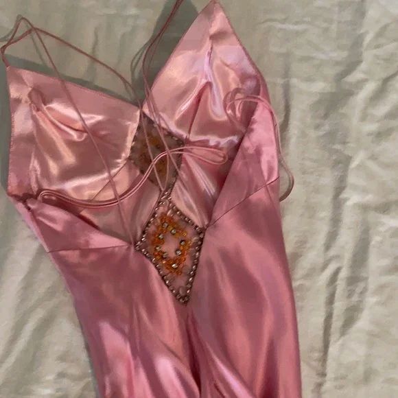 Gorgeous Pink Spaghetti Straps Satin Beaded Evening Dress Long Prom Dress Y8216 - Image 3