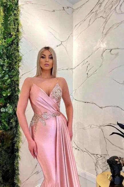 Gorgeous Pink Spaghetti Straps Sleeveless Mermaid Floor-Length Prom Dresses - Image 2
