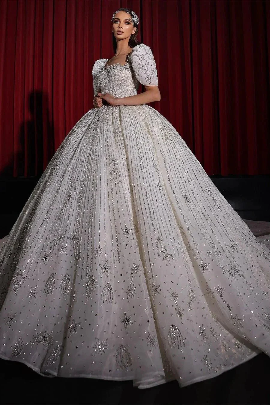 Gorgeous Princess A-line Beading Short Sleeves Wedding Dress With Lace - Image 4