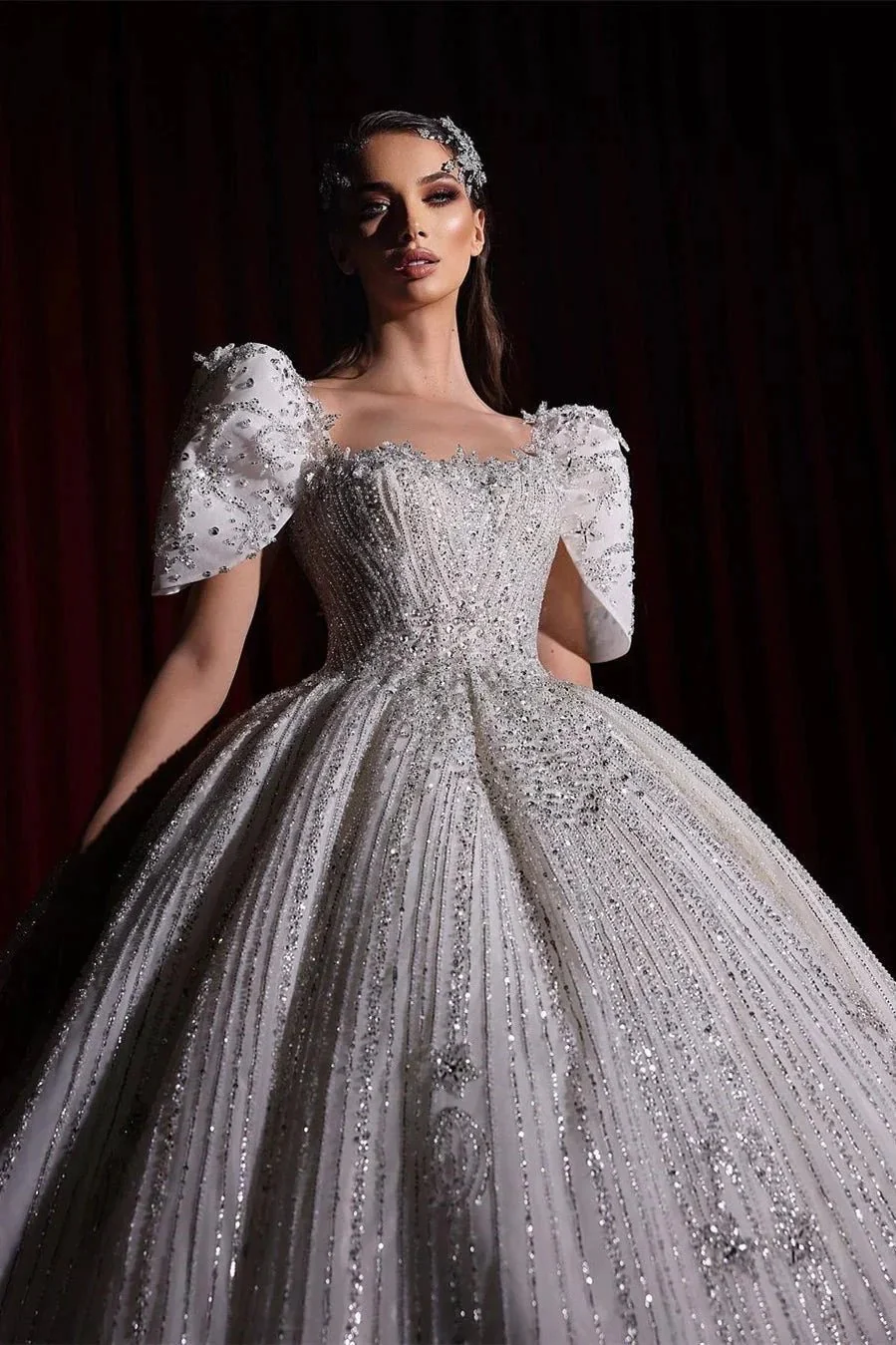 Gorgeous Princess A-line Beading Short Sleeves Wedding Dress With Lace - Image 7