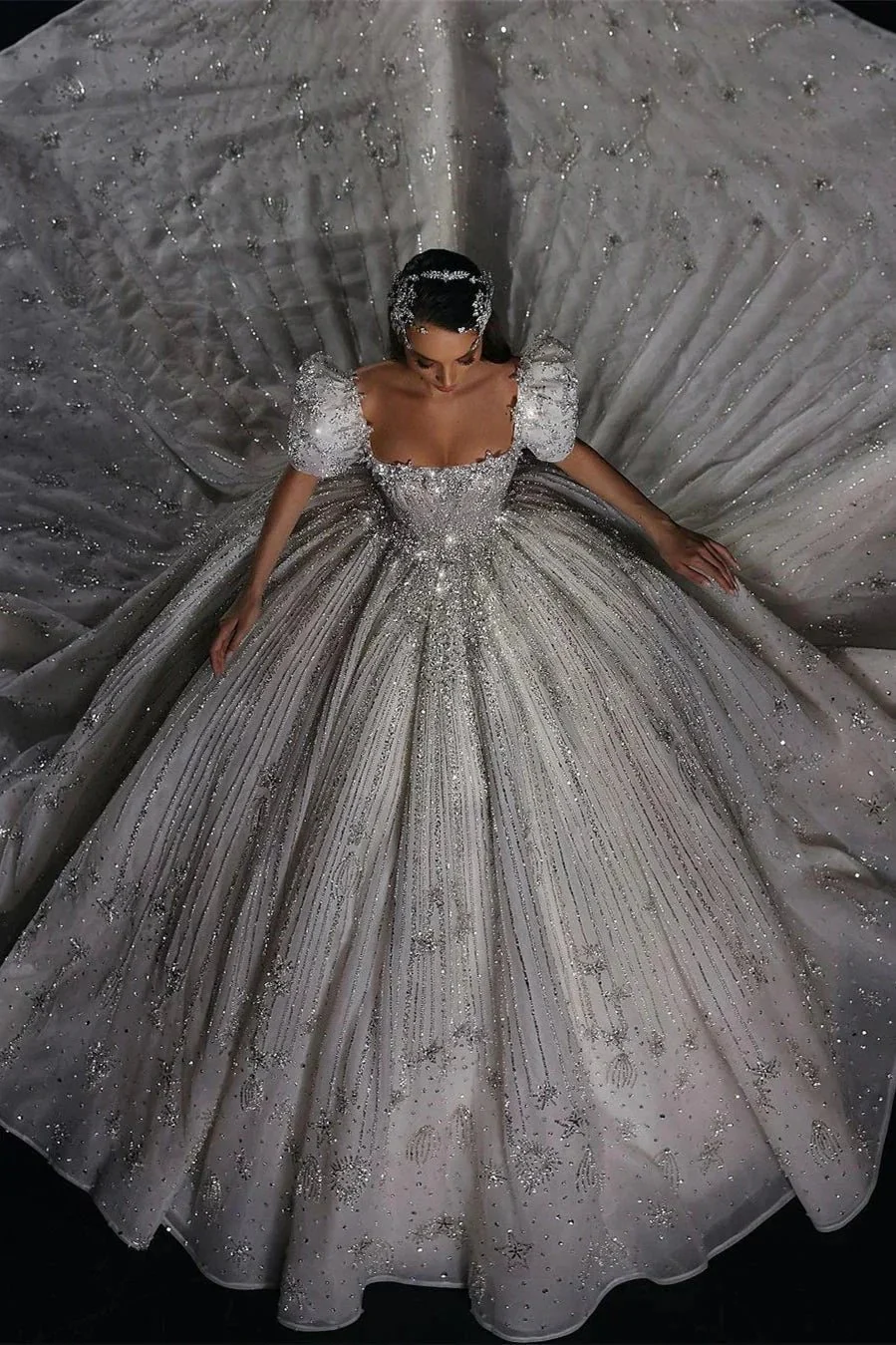 Gorgeous Princess A-line Beading Short Sleeves Wedding Dress With Lace - Image 9