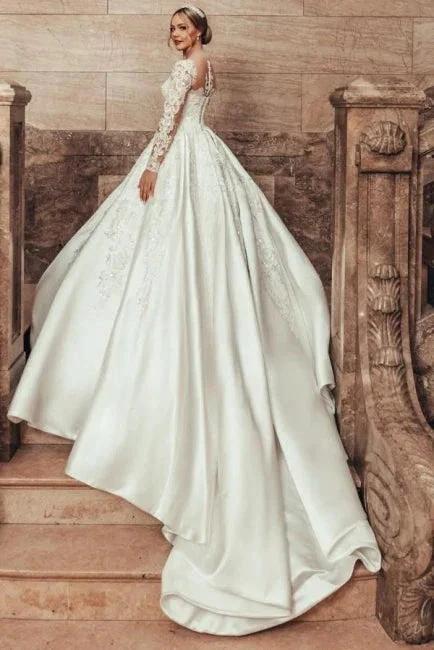 Gorgeous Princess A-line Satin Lace Wedding Dresses With Long Sleeves - Image 6