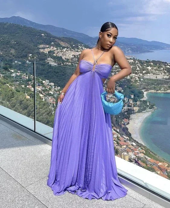 Gorgeous Purple A-line Pleated Prom Dress Purple Evening Dress Y7419 - Image 2