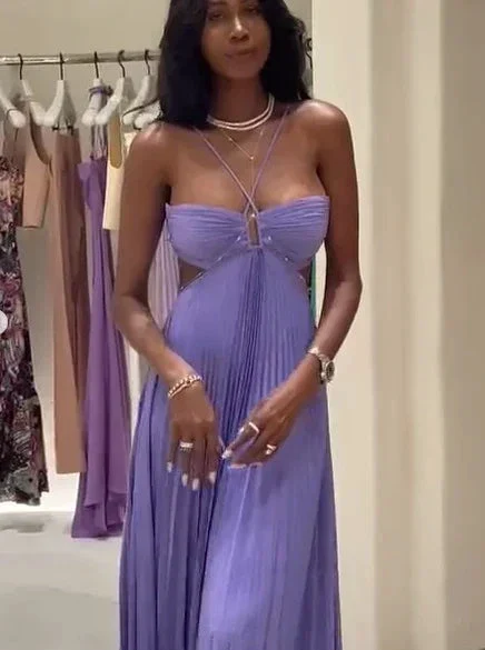 Gorgeous Purple A-line Pleated Prom Dress Purple Evening Dress Y7419 - Image 3