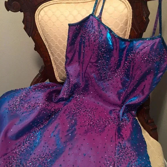 Gorgeous Purple Beaded A Line Evening Gown Spaghetti Straps Party Prom Dress Y7955 - Image 2