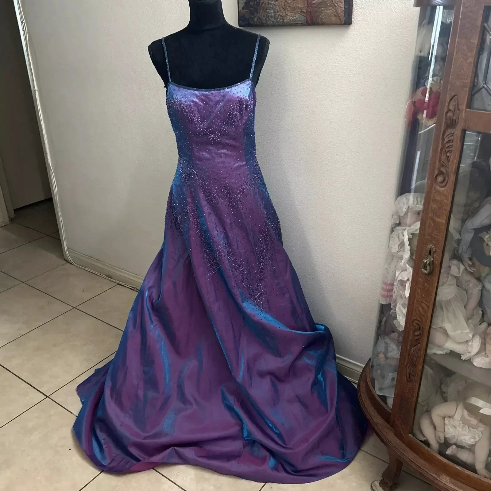 Gorgeous Purple Beaded A Line Evening Gown Spaghetti Straps Party Prom Dress Y7955 - Image 3