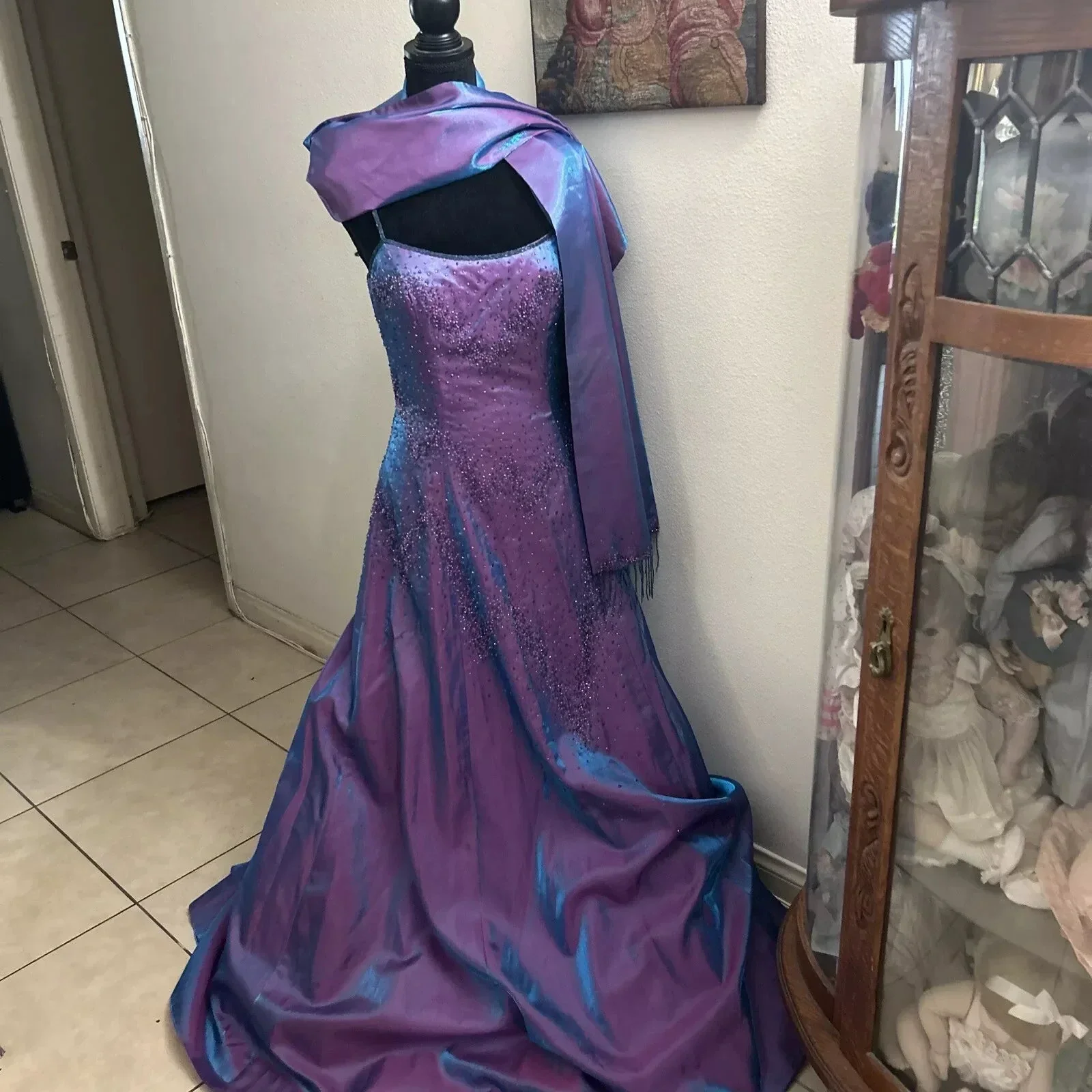 Gorgeous Purple Beaded A Line Evening Gown Spaghetti Straps Party Prom Dress Y7955 - Image 4