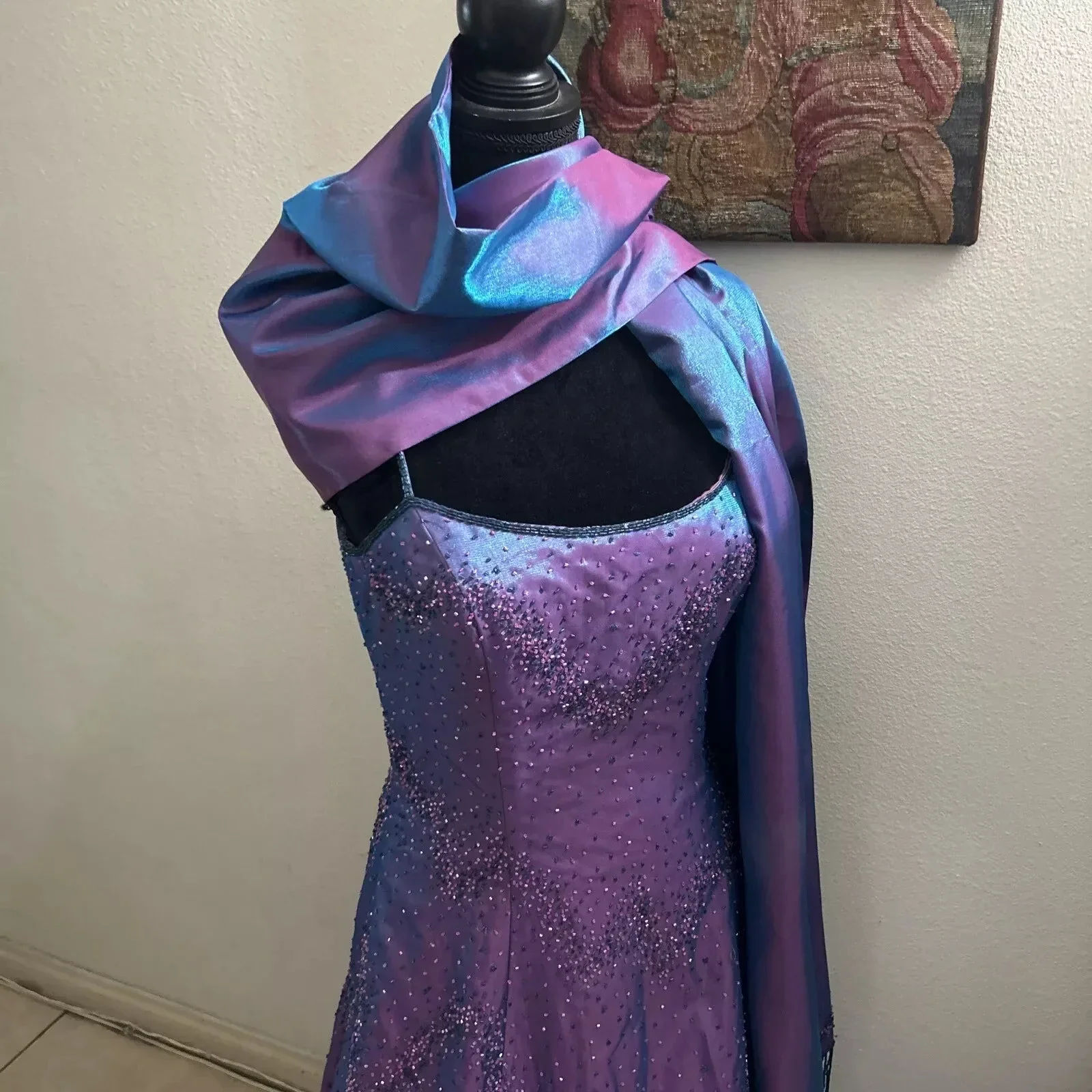 Gorgeous Purple Beaded A Line Evening Gown Spaghetti Straps Party Prom Dress Y7955 - Image 9
