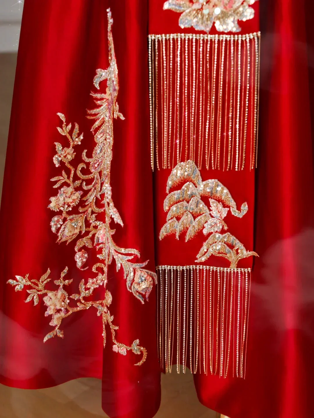 Gorgeous Red Satin Sequin Embroidery A Line Prom Dress Strapless Evening Dress Y8631 - Image 4