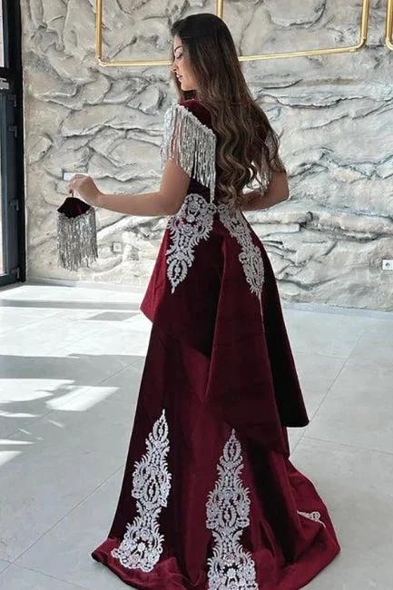 Gorgeous Red Sweetheart Column Appliques Sleeveless Split Front Floor-length Prom Dresses with Train - Image 5