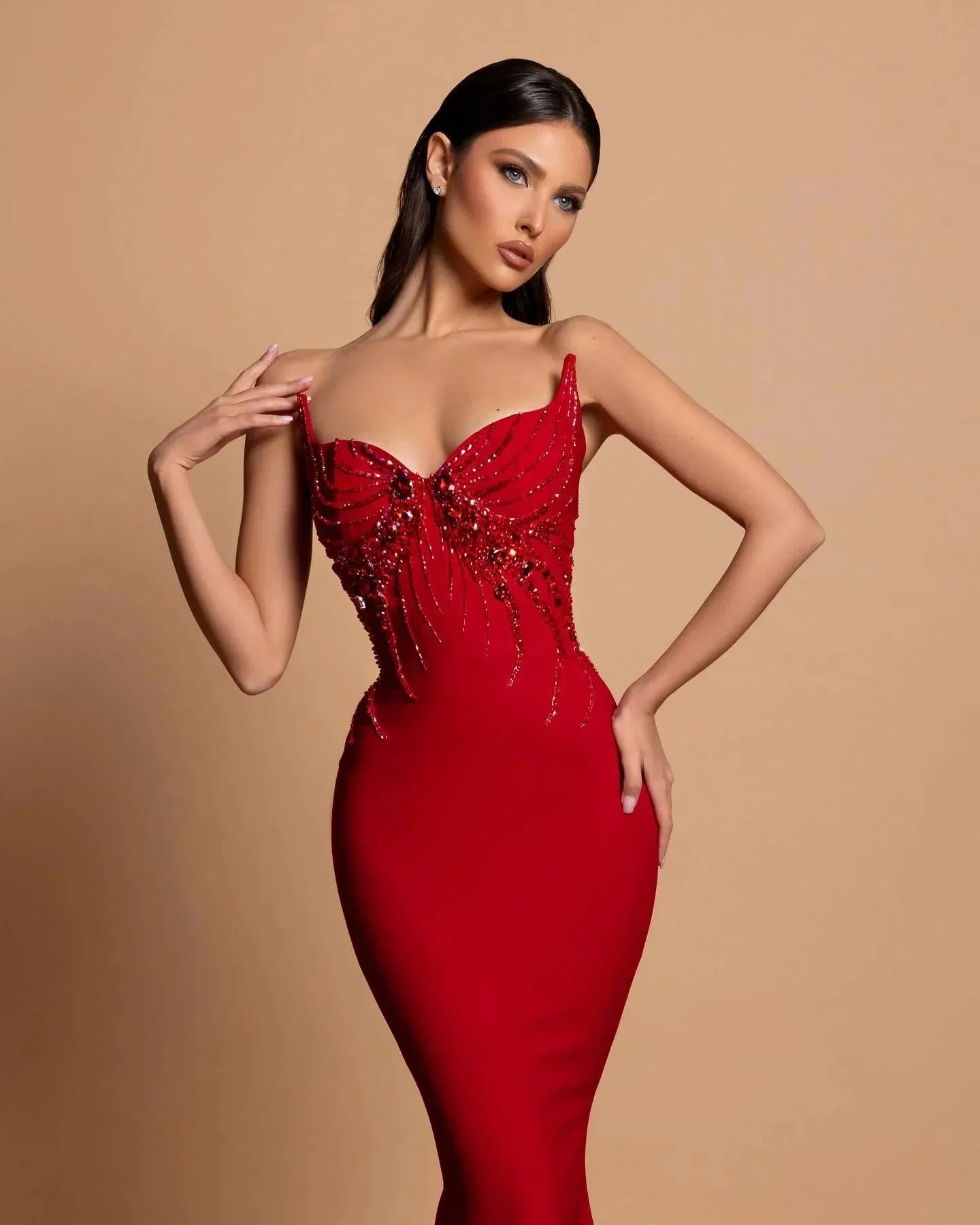 Gorgeous Satin Sleeveless Mermaid Sweetheart  Rhinestone  Long Prom Dress - Image 3