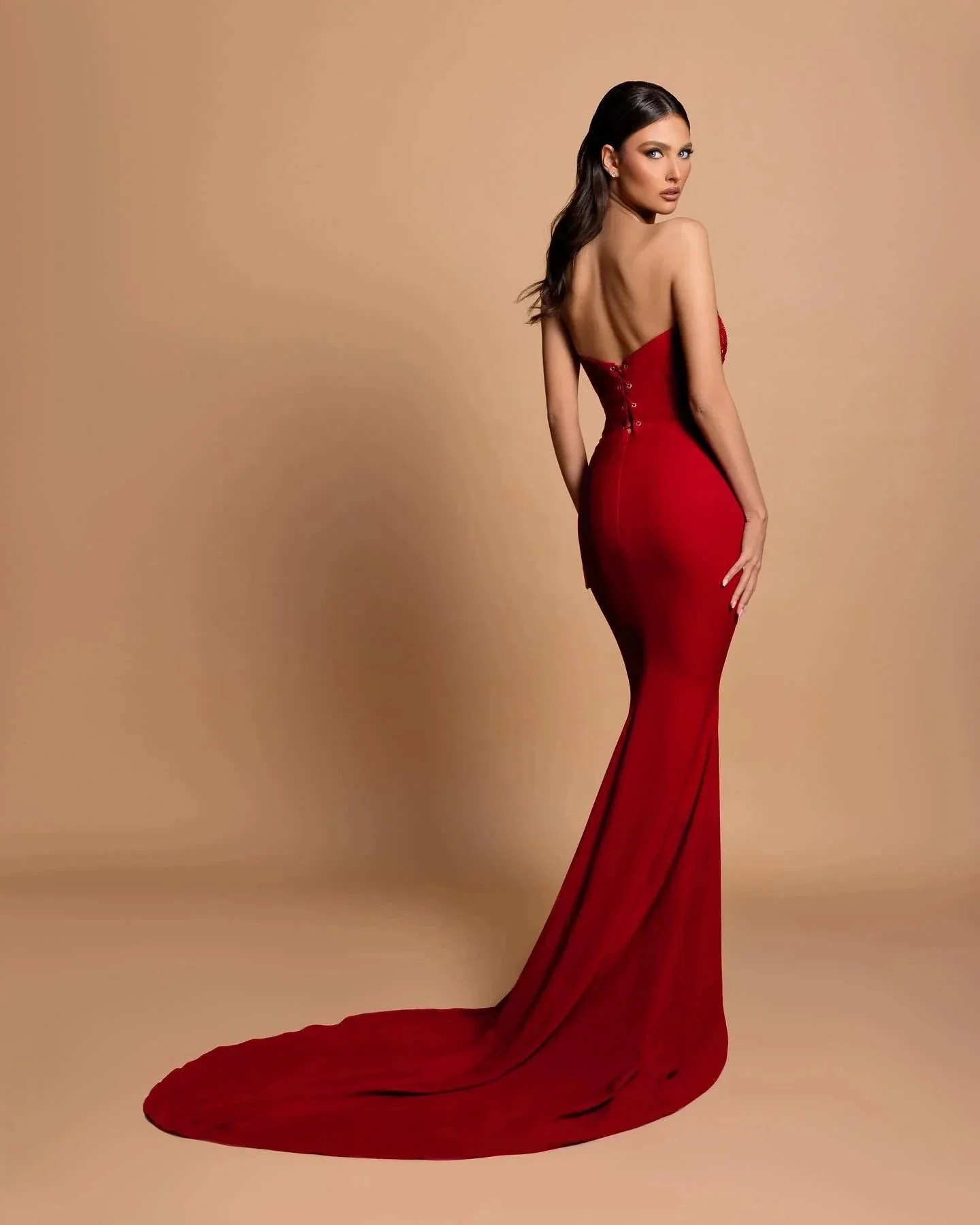 Gorgeous Satin Sleeveless Mermaid Sweetheart  Rhinestone  Long Prom Dress - Image 5
