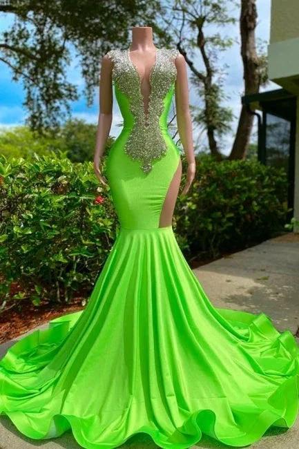 Gorgeous Sequined V-neck Sleeveless Stretch Satin Mermaid Prom Dress with Appliques - Image 4