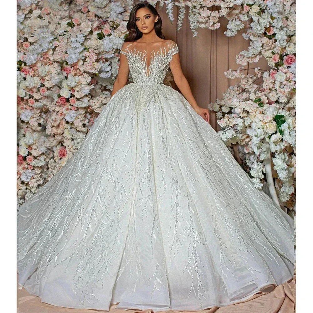 Gorgeous Sequins Ball Wedding Dresses Sweetheart Short Sleeves Lace Floor Length Custom Made Bridal Gowns Robe De Mariee 2023 - Image 4