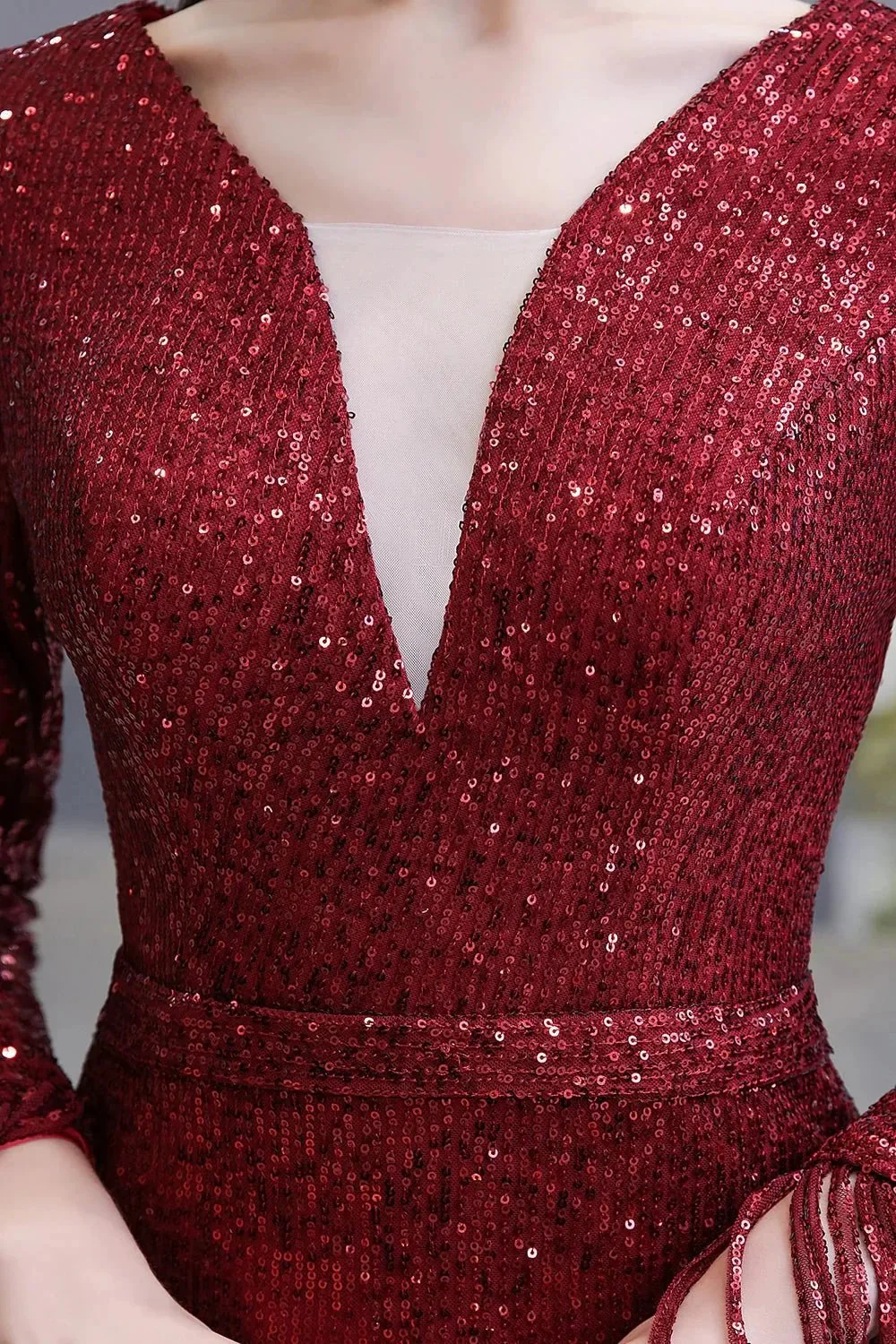 Gorgeous Sequins Long Sleeve V-Neck Mermaid Evening Gowns - Image 3