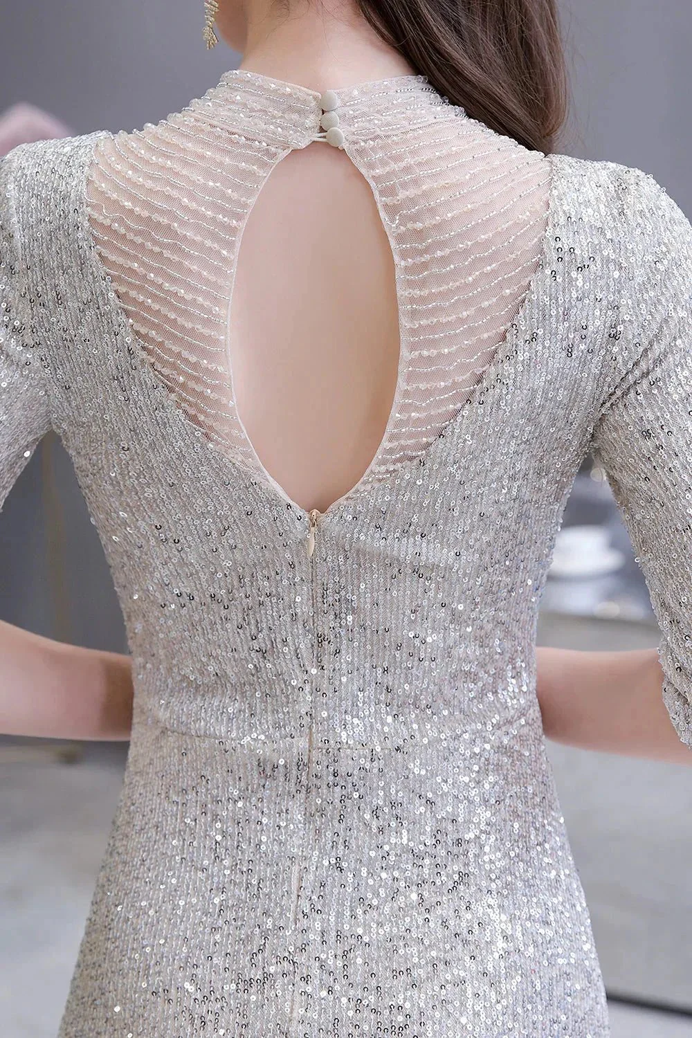 Gorgeous Silver Long sleeves Long Prom Dress - Image 5