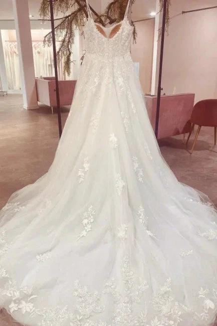 Gorgeous Spaghetti Strap Sleeveless A-Line Floor-Length Tulle Wedding Dresses with Court Train - Image 3