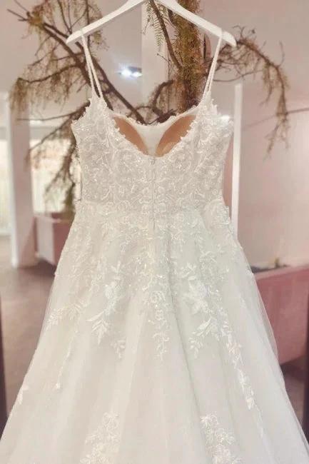 Gorgeous Spaghetti Strap Sleeveless A-Line Floor-Length Tulle Wedding Dresses with Court Train - Image 4
