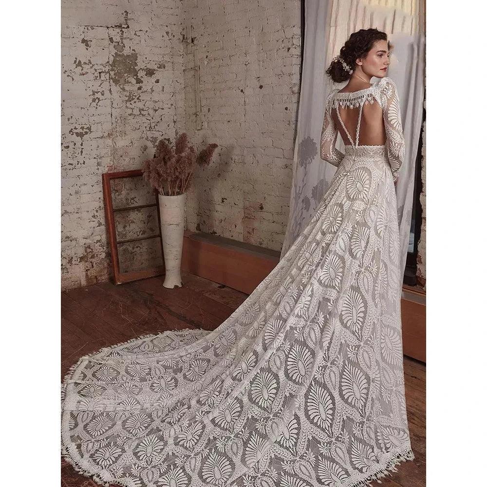 Gorgeous Spaghetti Strap Wedding Dresses Lace Bohemian Deep V-Neck Open Back Illusion Bridal Gowns свадебный наряд Robe De - Image 2