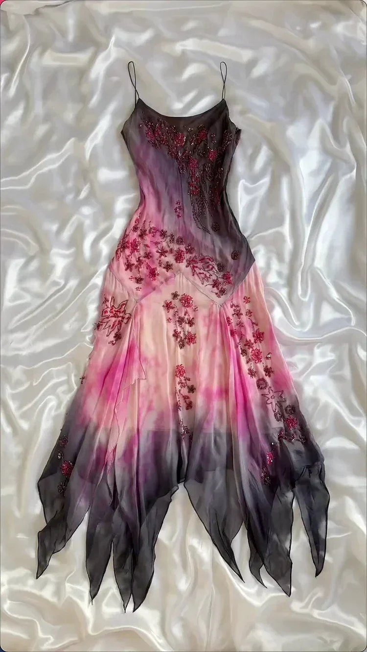 Gorgeous Spaghetti Straps Chiffon Beaded Evening Dress Mermaid Prom Dress Y8222