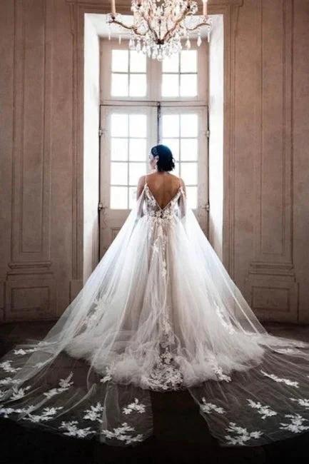 Gorgeous Spaghetti Straps Sleeveless A-Line Tulle Wedding Dresses with Pattern - Image 5