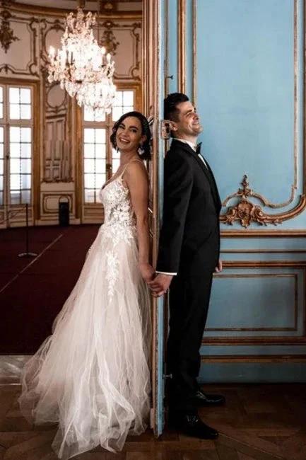 Gorgeous Spaghetti Straps Sleeveless A-Line Tulle Wedding Dresses with Pattern - Image 6
