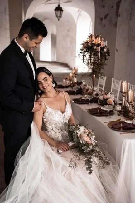 Gorgeous Spaghetti Straps Sleeveless A-Line Tulle Wedding Dresses with Pattern - Image 7