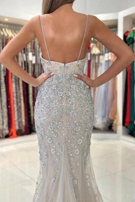 Gorgeous Spaghetti Straps Sleeveless Mermaid Floor-Length Lace Prom Dresses - Image 3
