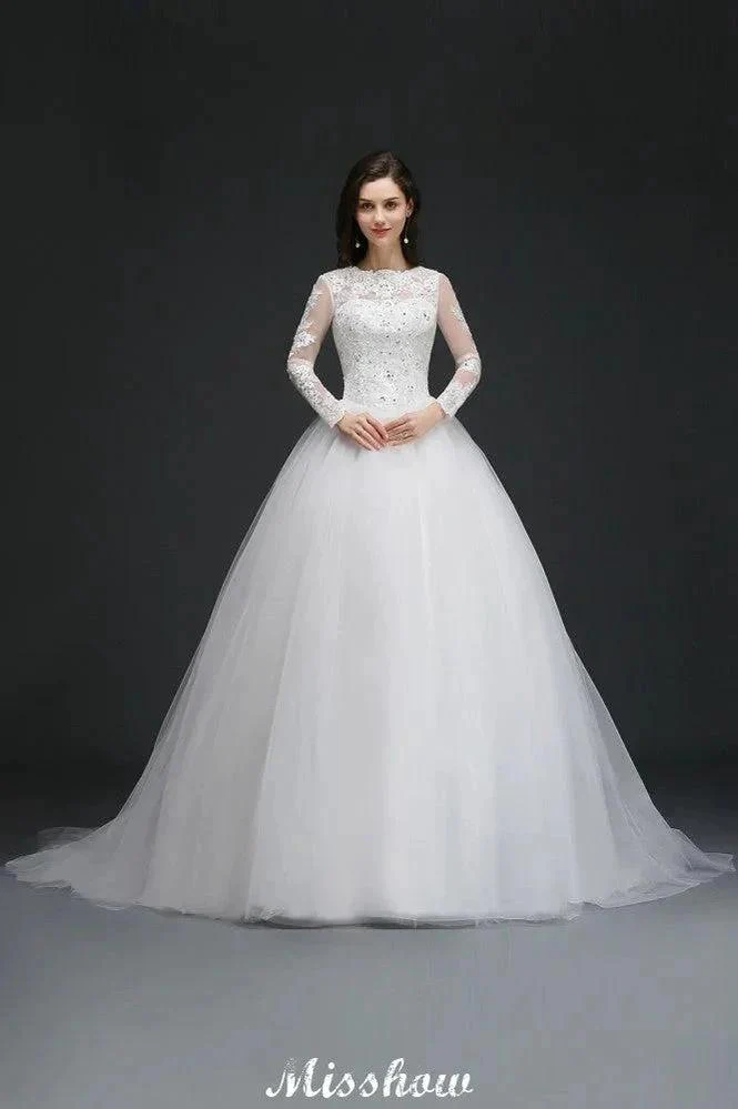 Gorgeous Tulle Ball Gowns Court Train Wedding Dresses - Image 3