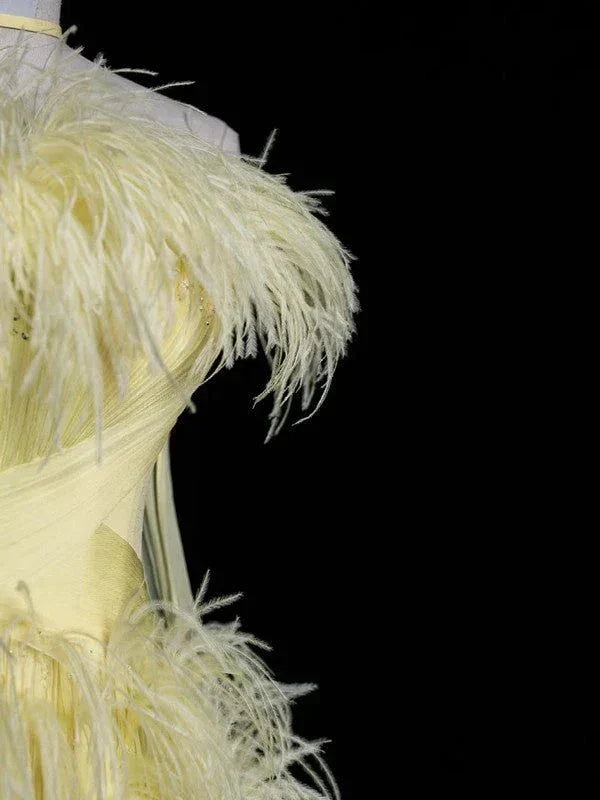 Gorgeous Tulle Feathers Strapless Evening Dress Yellow Formal Evening Gown Y8007 - Image 2