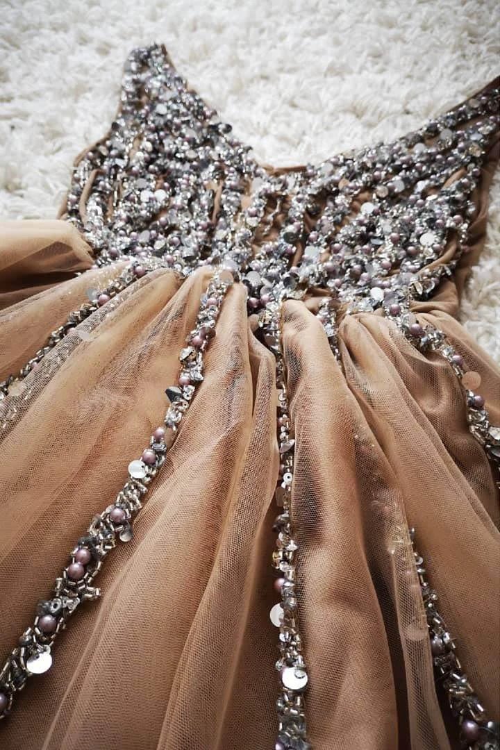 Gorgeous V Neck Peach Homecoming Dress Party Dress with Pearls  PD417 - Image 3