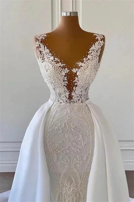 Gorgeous V-neck Sleeveless A-line Wedding Dress With Detachable Train - Image 2