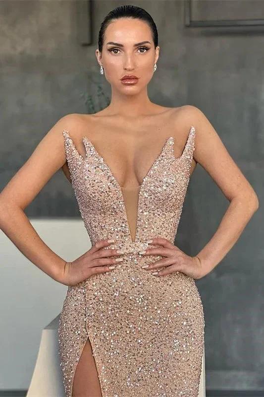 Gorgeous V-neck Sleeveless Long Mermaid Prom Dress With Slit - Image 2