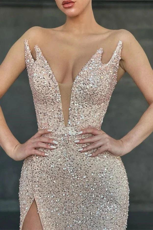 Gorgeous V-neck Sleeveless Long Mermaid Prom Dress With Slit - Image 4